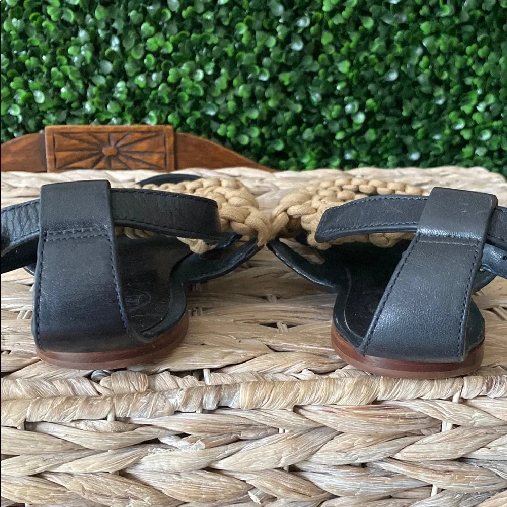 Tory Burch Black & Tan Macramé Rope Sandals